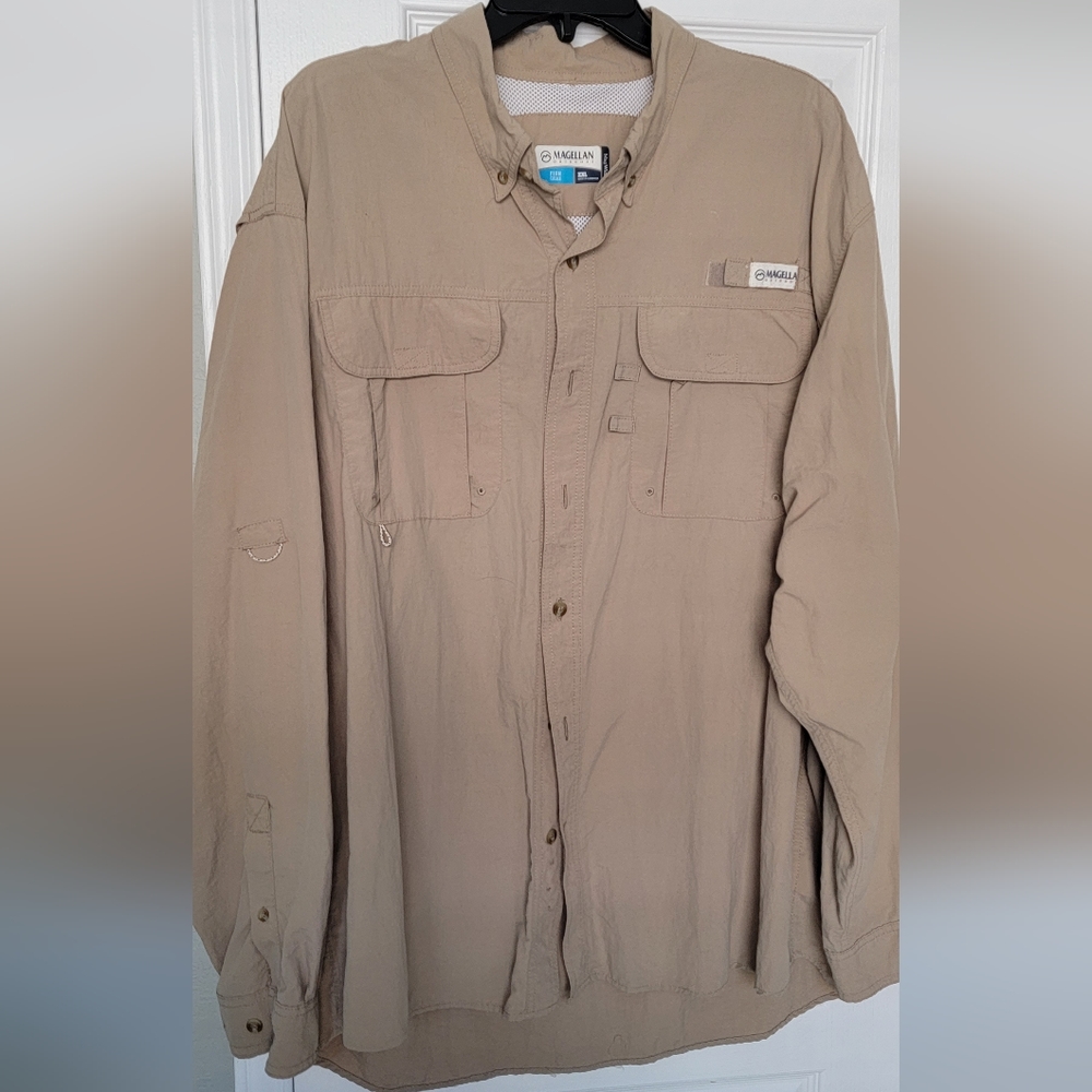 XXL Tan Magellan Outdoors Men's Laguna Madre Solid Short Sleeve Fishing Shirt